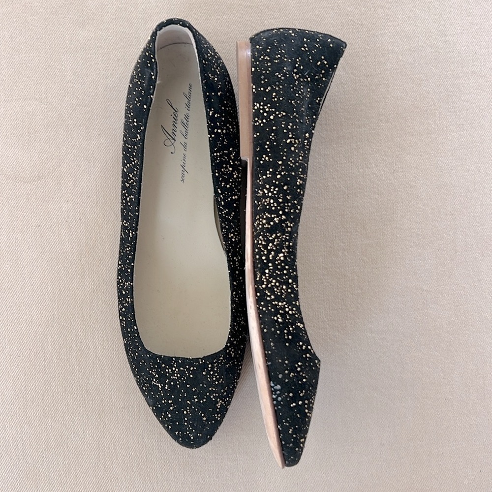 Anniel Italian Black Gold Sparkle Flats